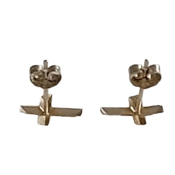 14K Yellow Gold Cross Post Stud Earrings K914 - Picture 3 of 7